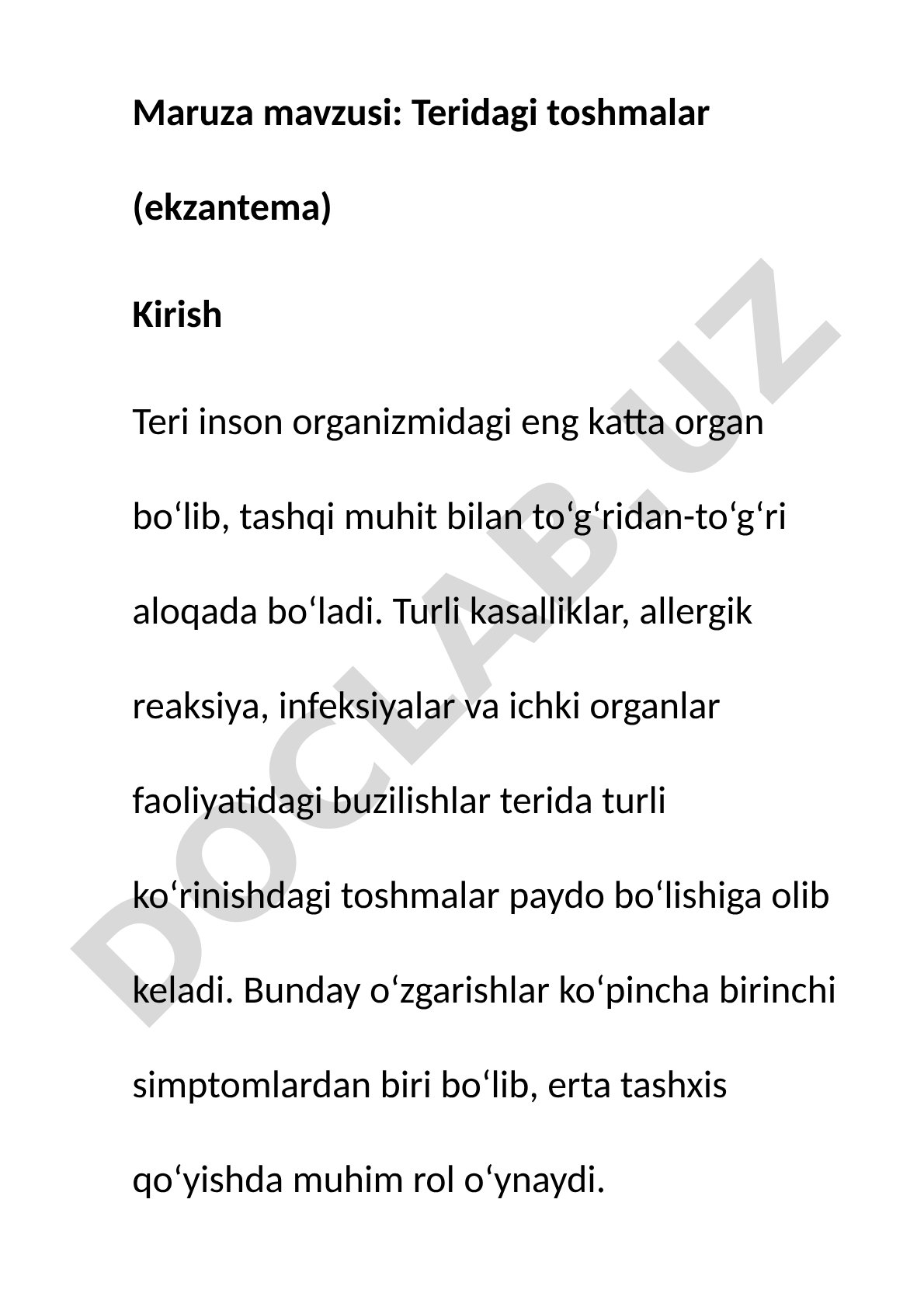 Toshmalar turlari, sabablari va ularning klinik ko'rinishlari haqida ma'ruza