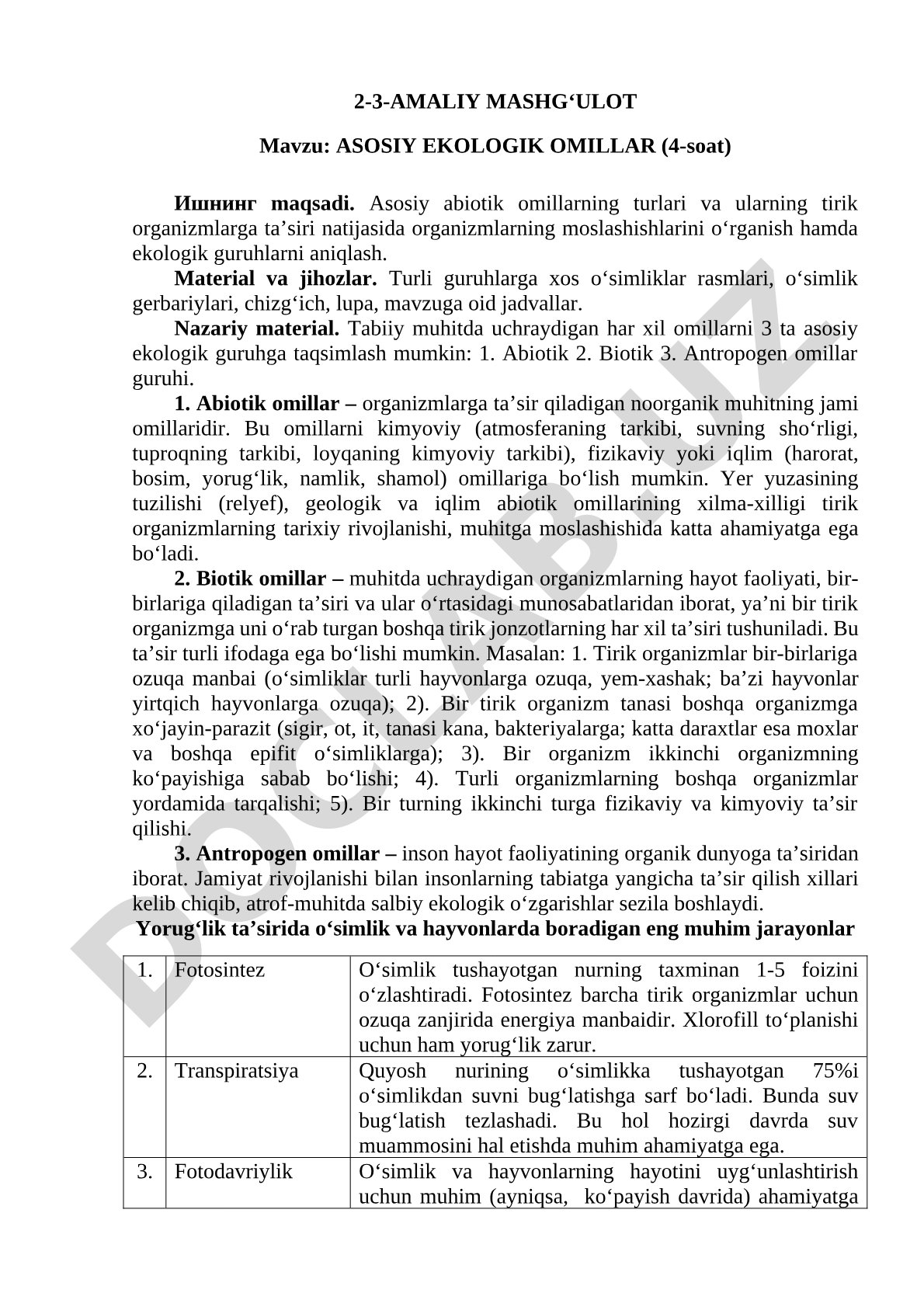 Asosiy ekologik omillar