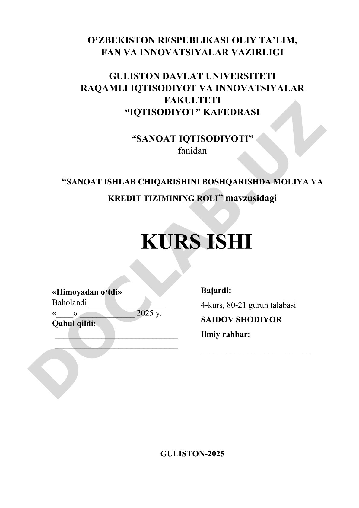 Sanoat ishlab chiqarishini boshqarishda moliya va kredit tizimining roli