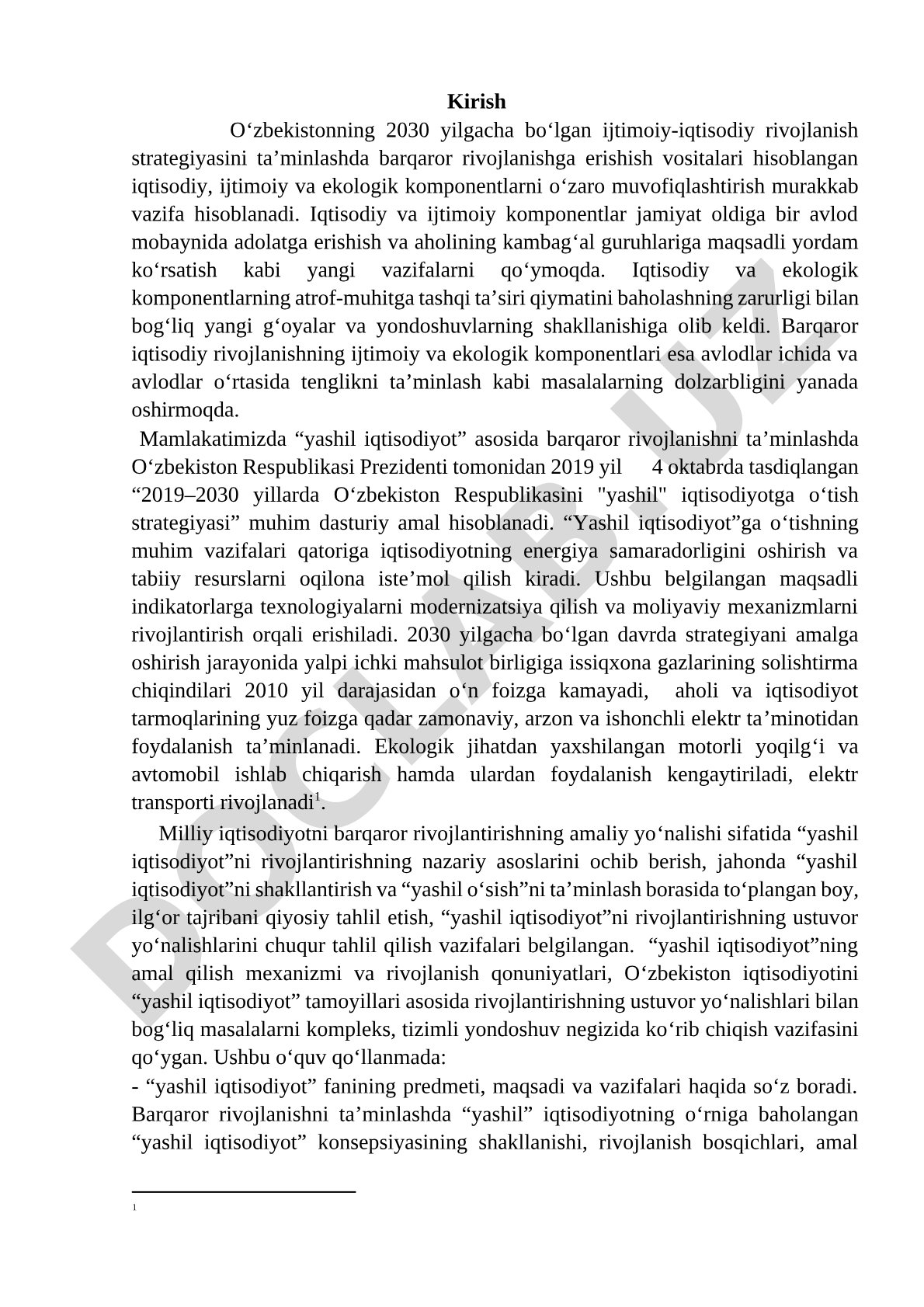 O‘zbekistonda barqaror rivojlanish va yashil iqtisodiyot strategiyasi