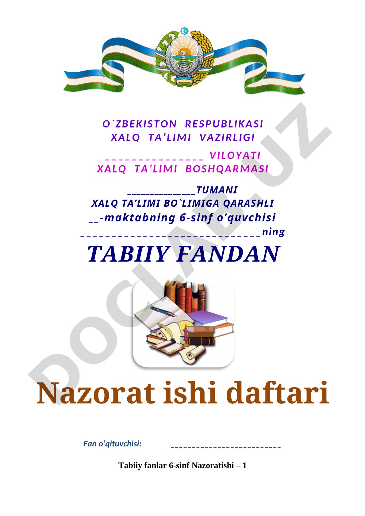 6-sinf Tabiiy fanlar nazorat ishi