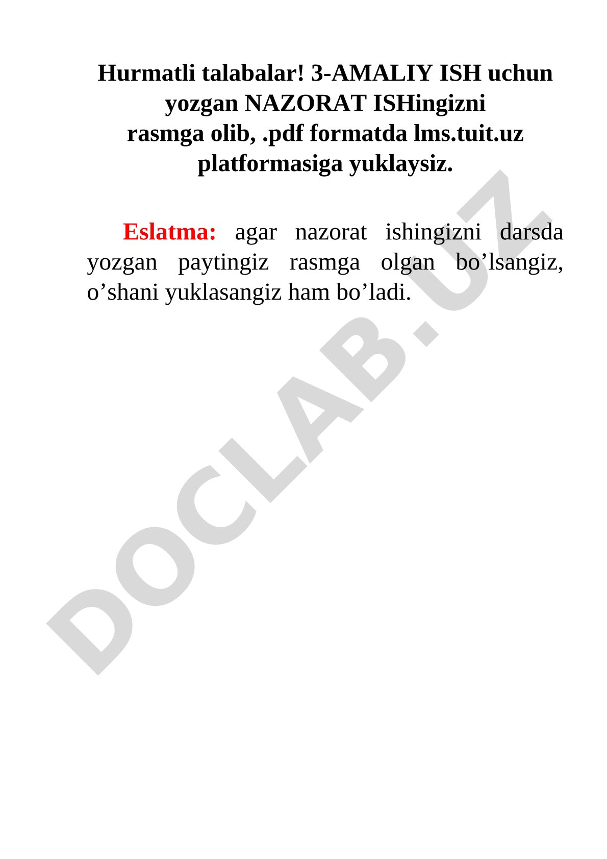 3-amaliy ish uchun nazorat ishini PDF formatda yuklash