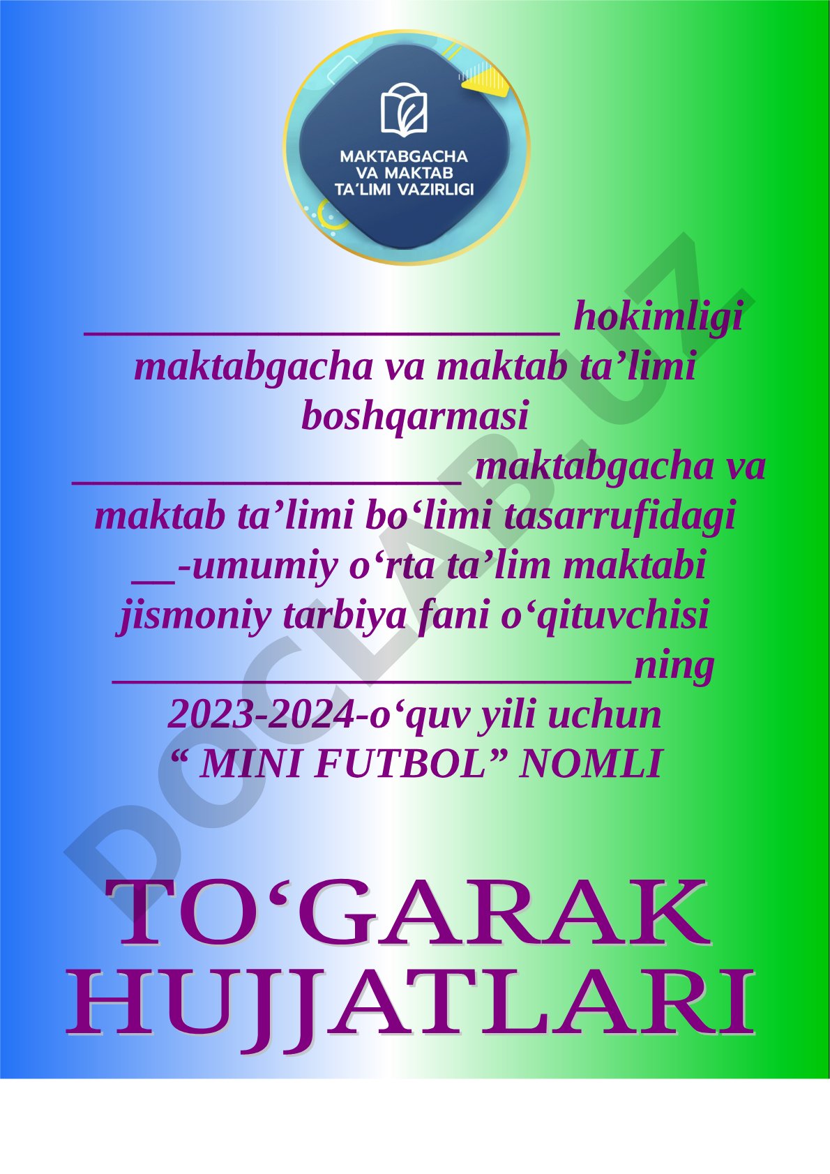 2023-2024 o‘quv yili uchun Mini futbol to‘garagi ish rejasi