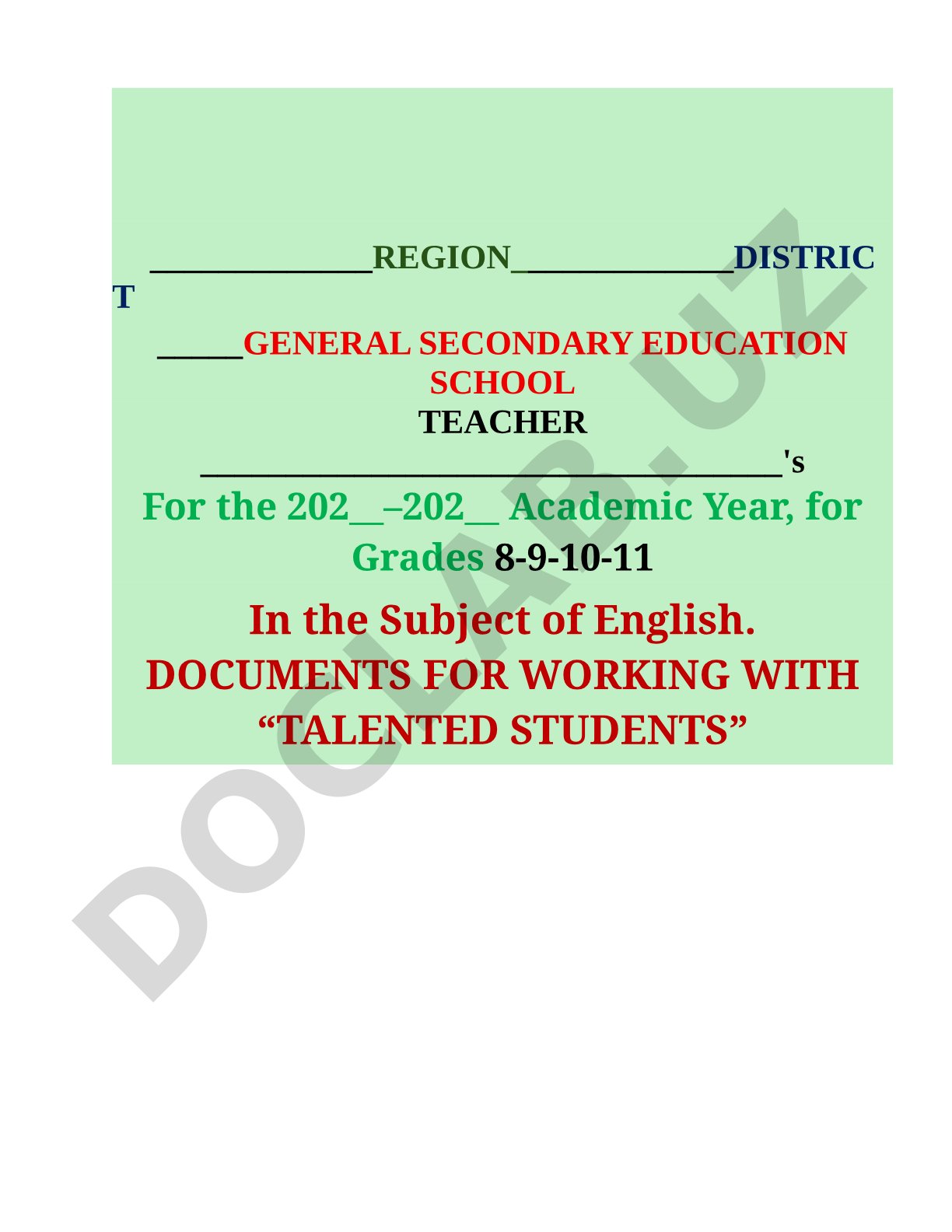 Working with Talented Students in English