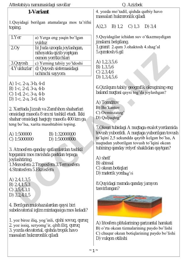 Attestatsiya namunasidagi savollar