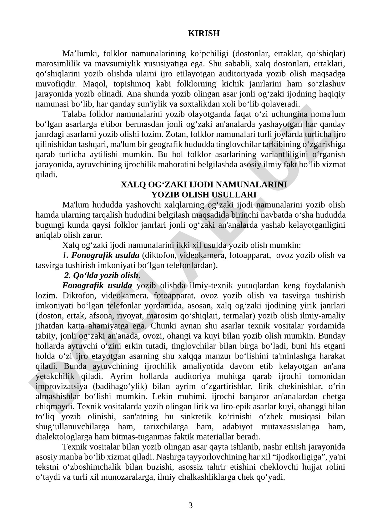 Xalq og‘zaki ijodi namunalarini yozib olish usullari