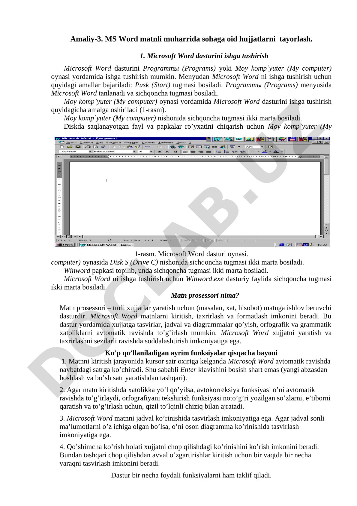 MS Word matnli muharriri va matn prosessori haqida