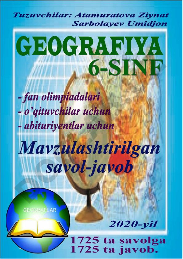 6-sinf geografiya fanidan savol-javoblar