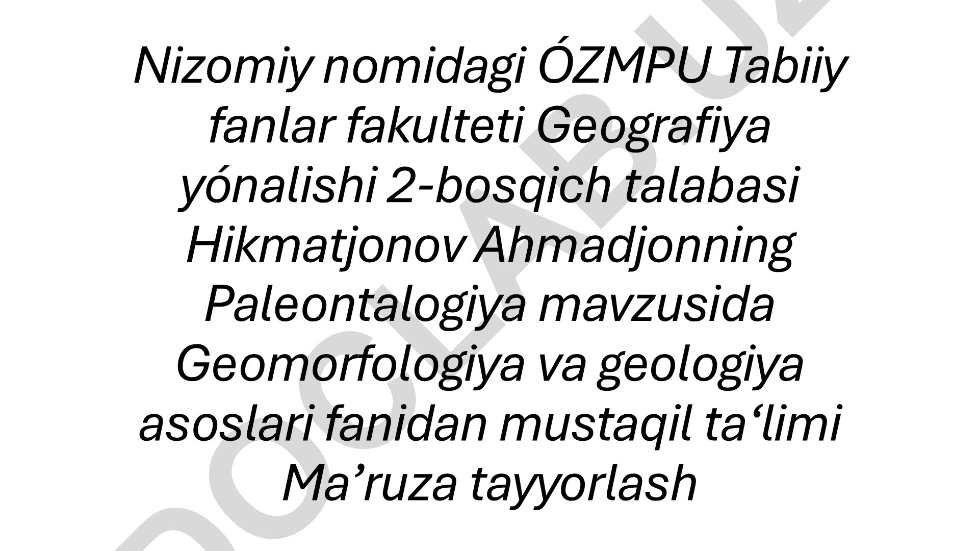 Paleontologiya fanining mohiyati, bo'limlari va O'zbekiston paleontologiyasi