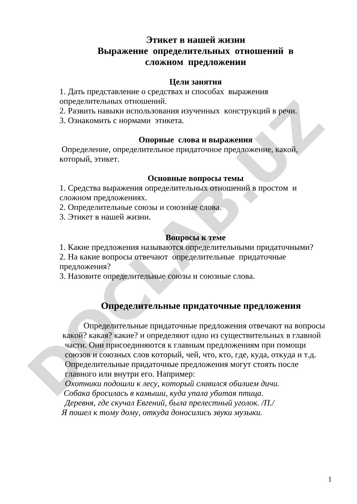 Этикет в нашей жизни: выражение определительных отношений в сложном предложении
