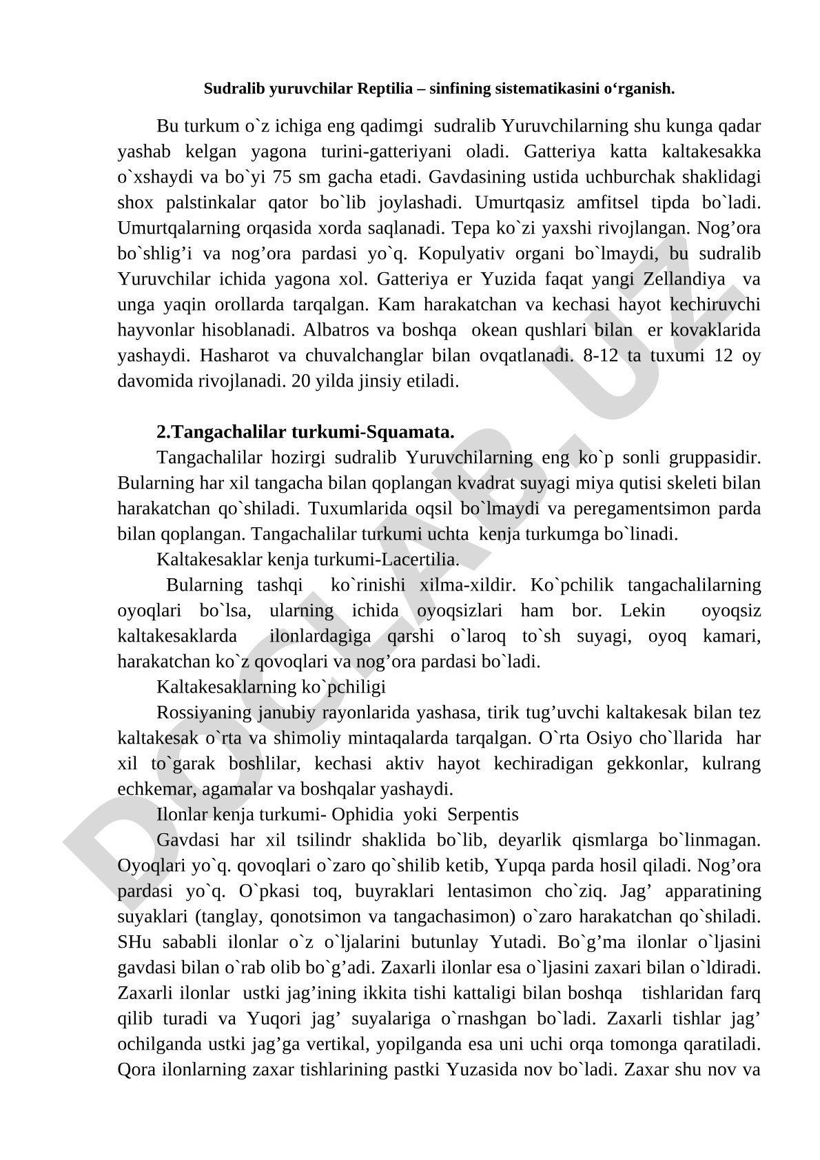 Sudralib yuruvchilar sinfining sistematikasi