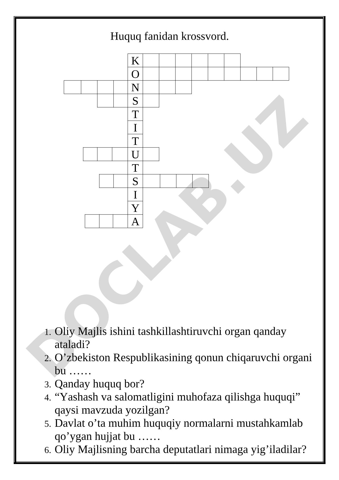 O'zbekiston Respublikasi Konstitutsiyasi va Oliy Majlis faoliyati