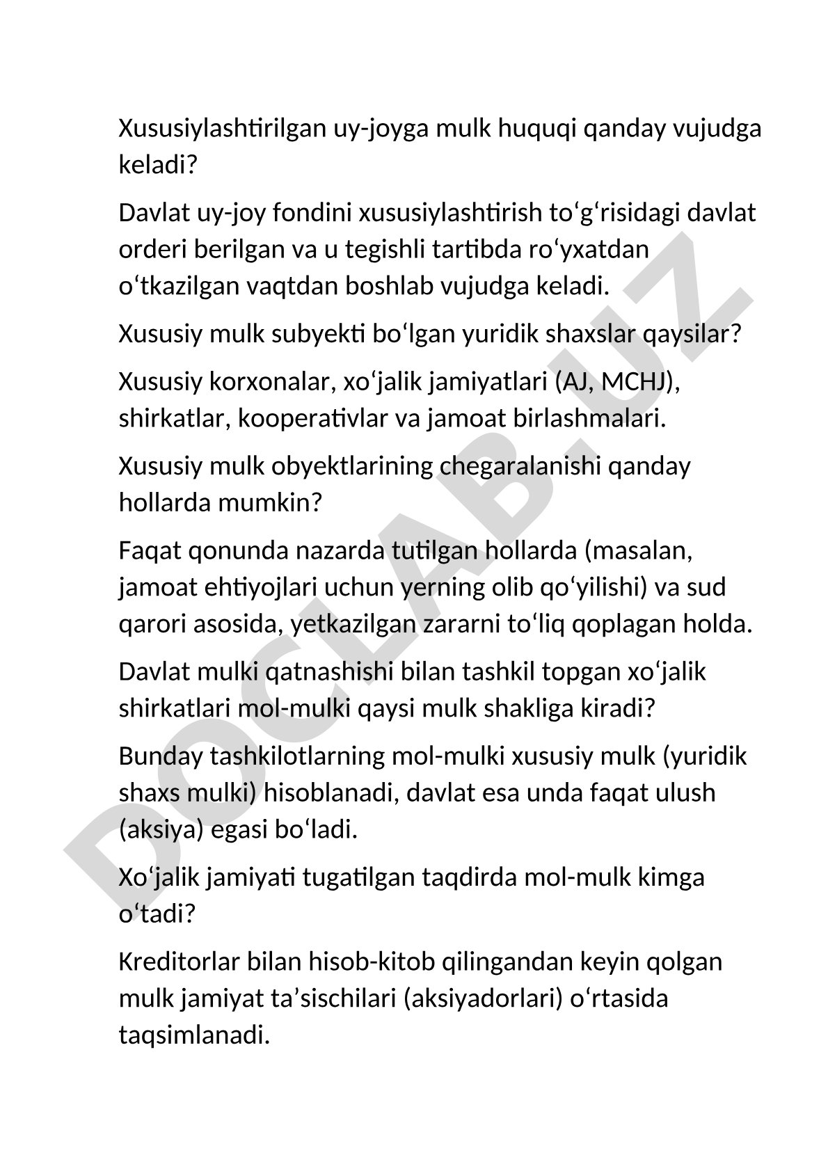 Xususiy mulk, davlat mulki va xususiylashtirish