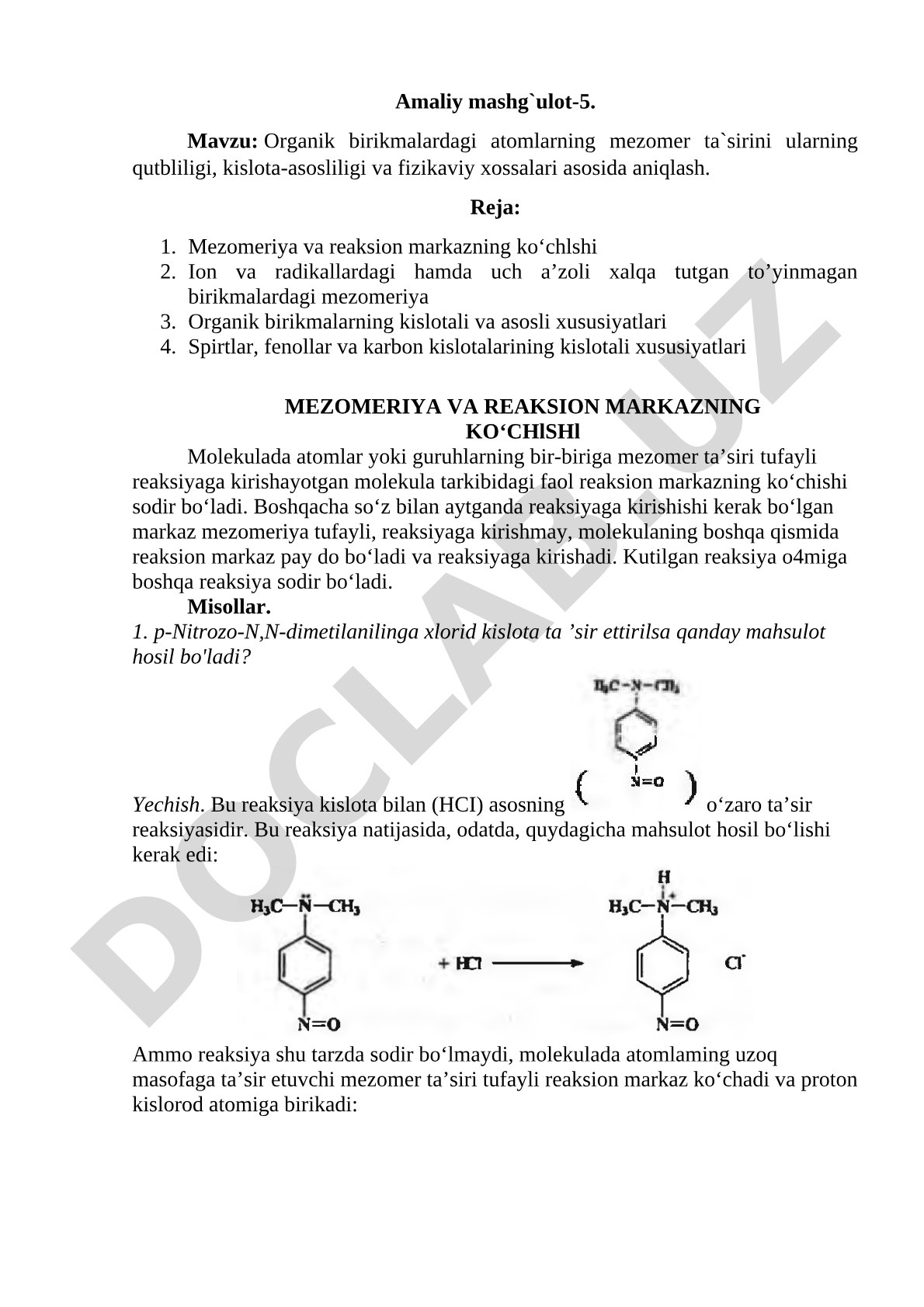 Organik birikmalardagi atomlarning mezomer ta'sirini ularning qutbliligi, kislota-asosliligi va fizikaviy xossalari asosida aniqlash