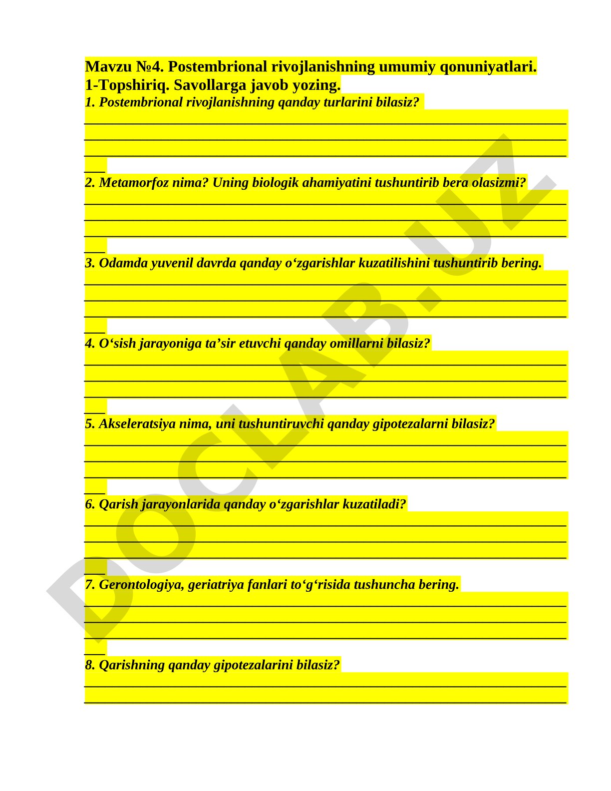 Postembrional rivojlanishning umumiy qonuniyatlari