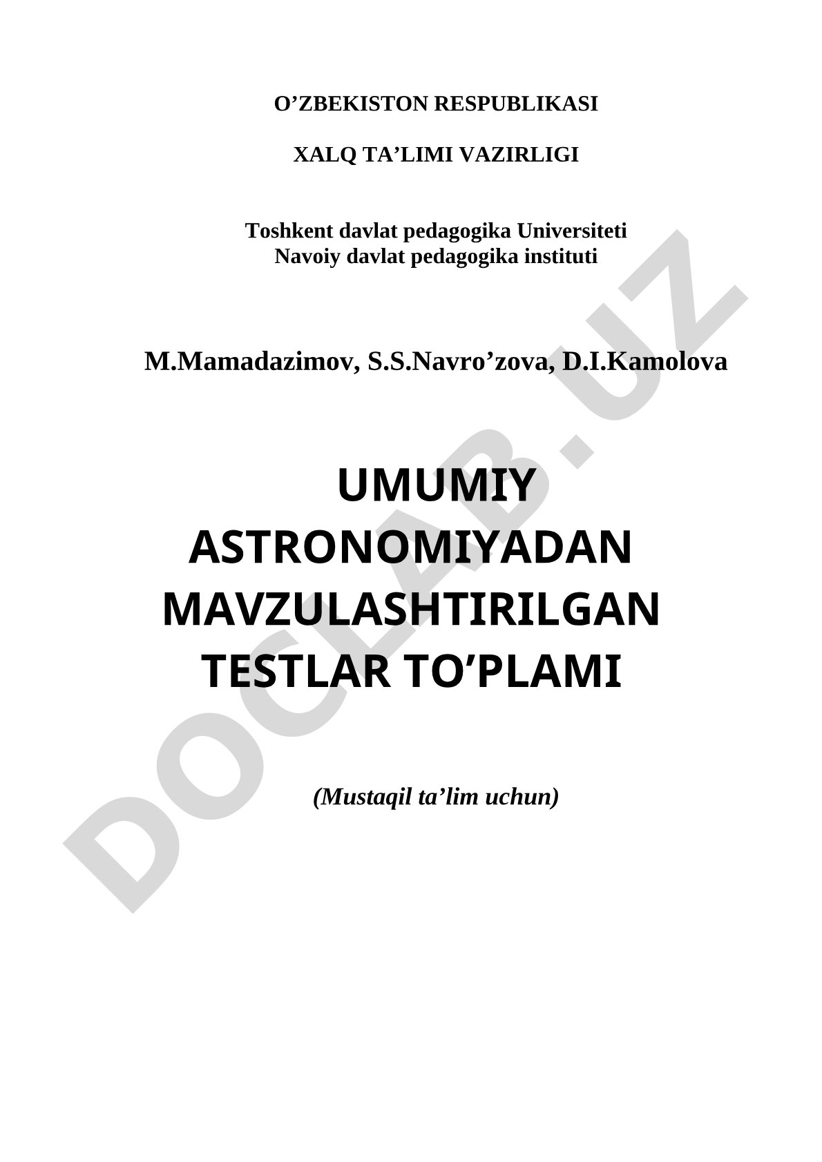Umumiy astronomiyadan mavzulashtirilgan testlar to'plami