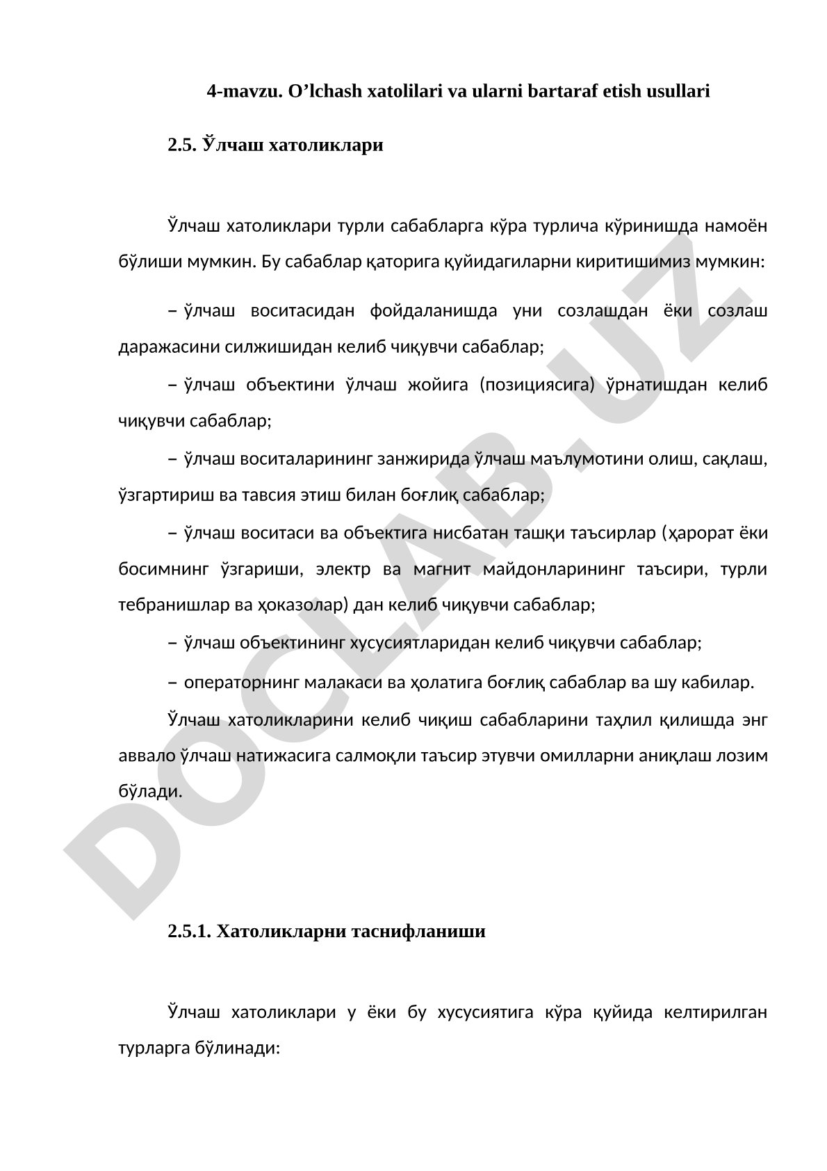 O’lchash xatolilari va ularni bartaraf etish usullari