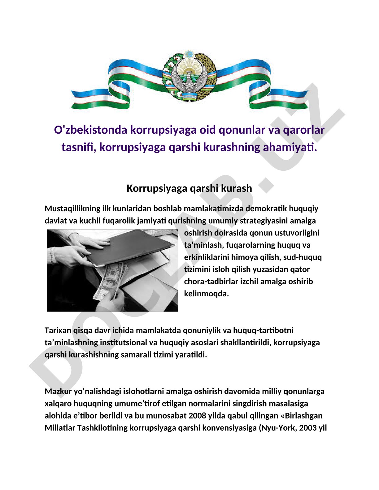 O'zbekistonda korrupsiyaga oid qonunlar va qarorlar tasnifi