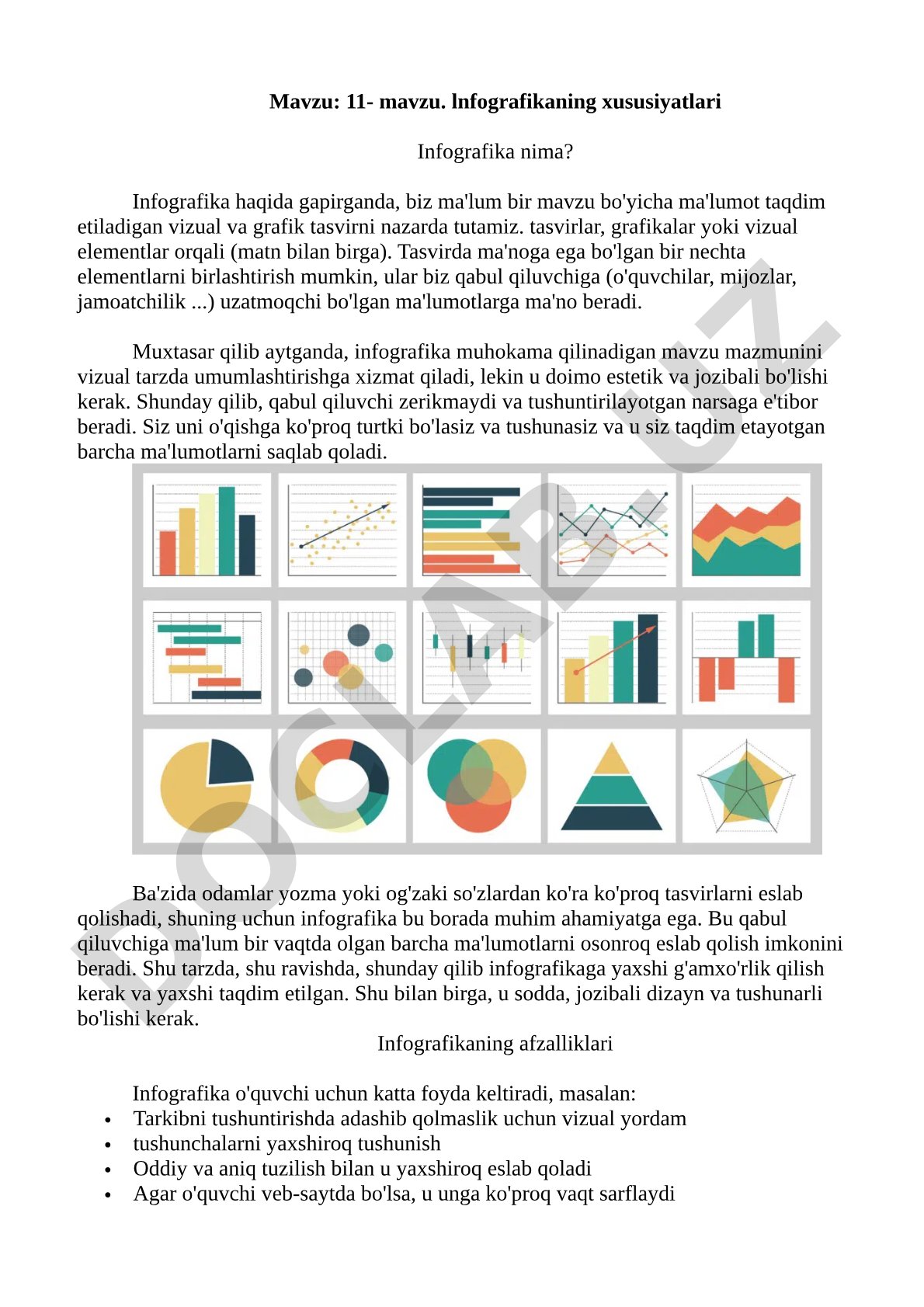 Infografika tushunchasi, uning vizual ma'lumot berishdagi ahamiyati va xususiyatlari