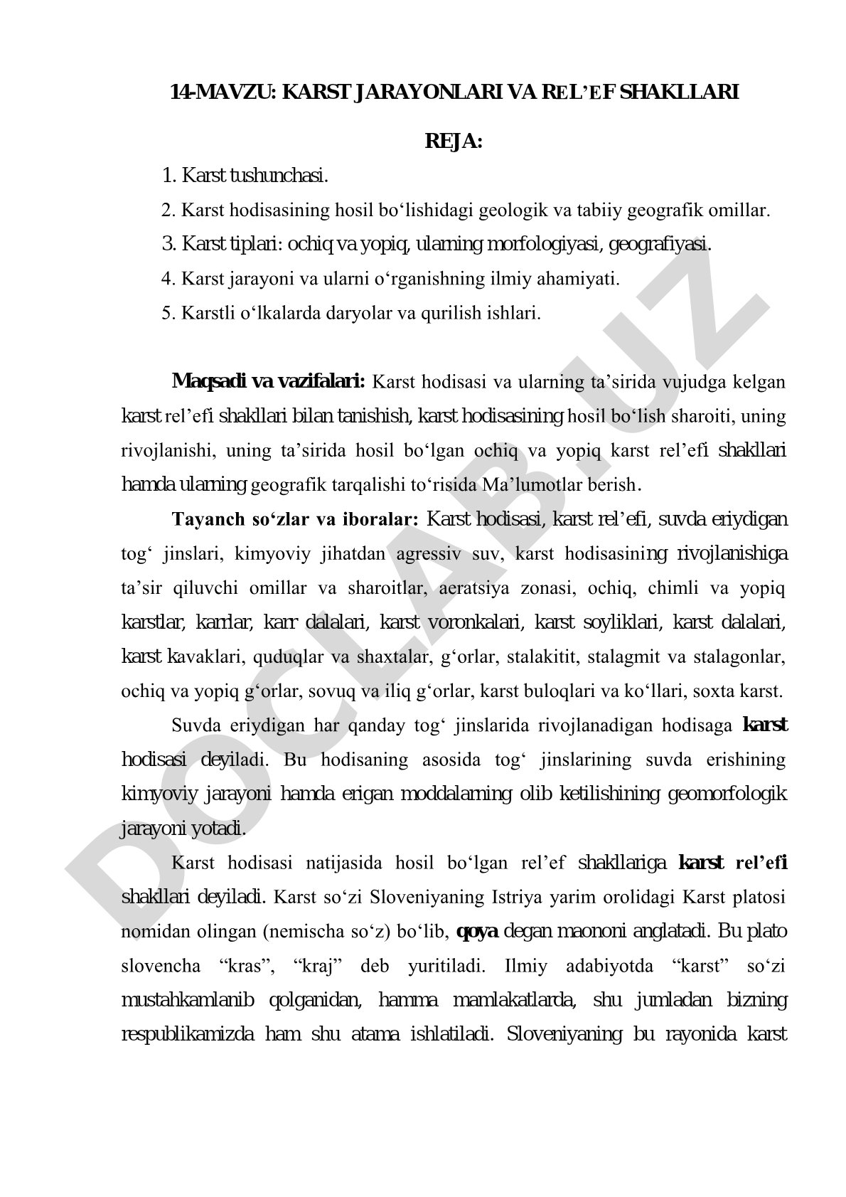 Karst jarayonlari va relyef shakllari