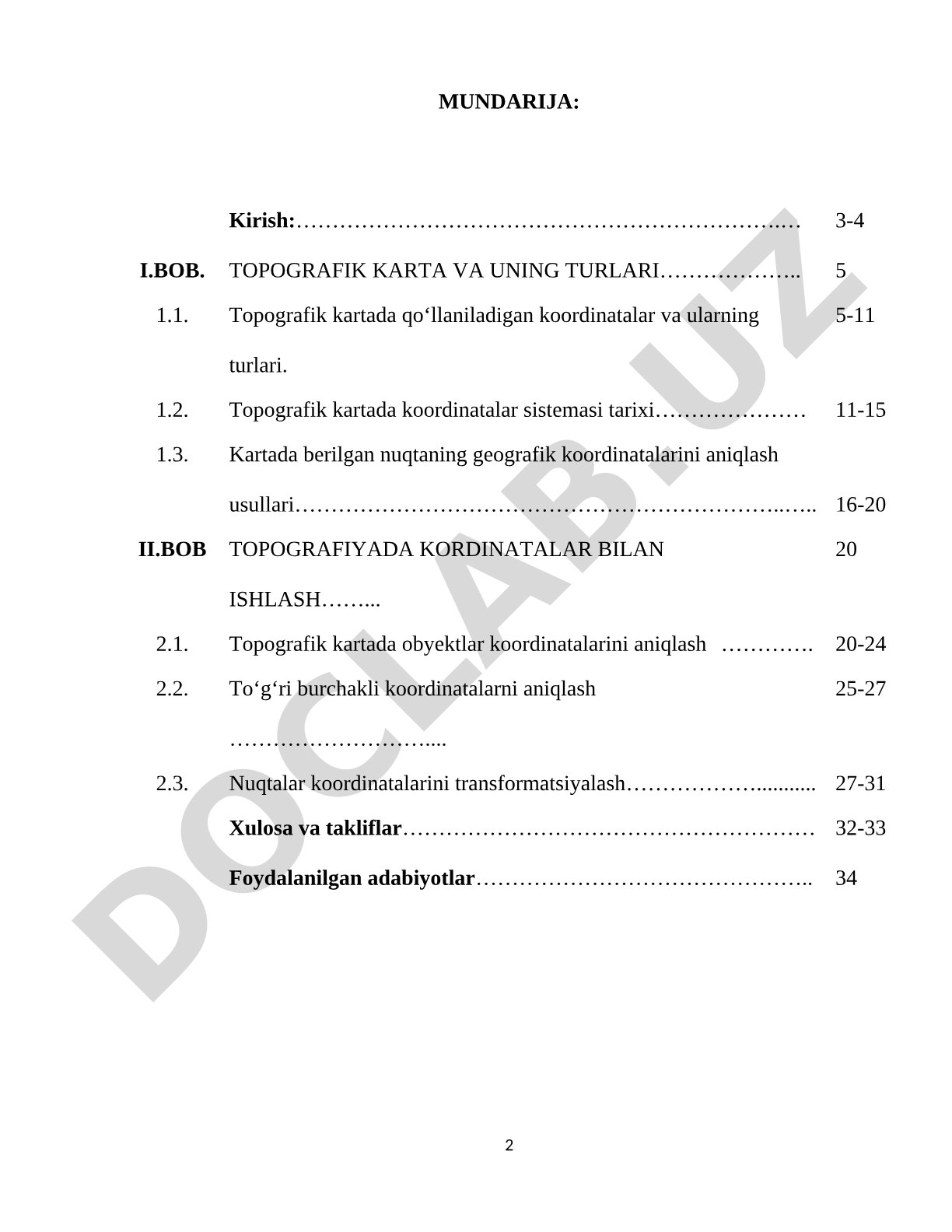 Topografik kartada kordinatani aniqlash