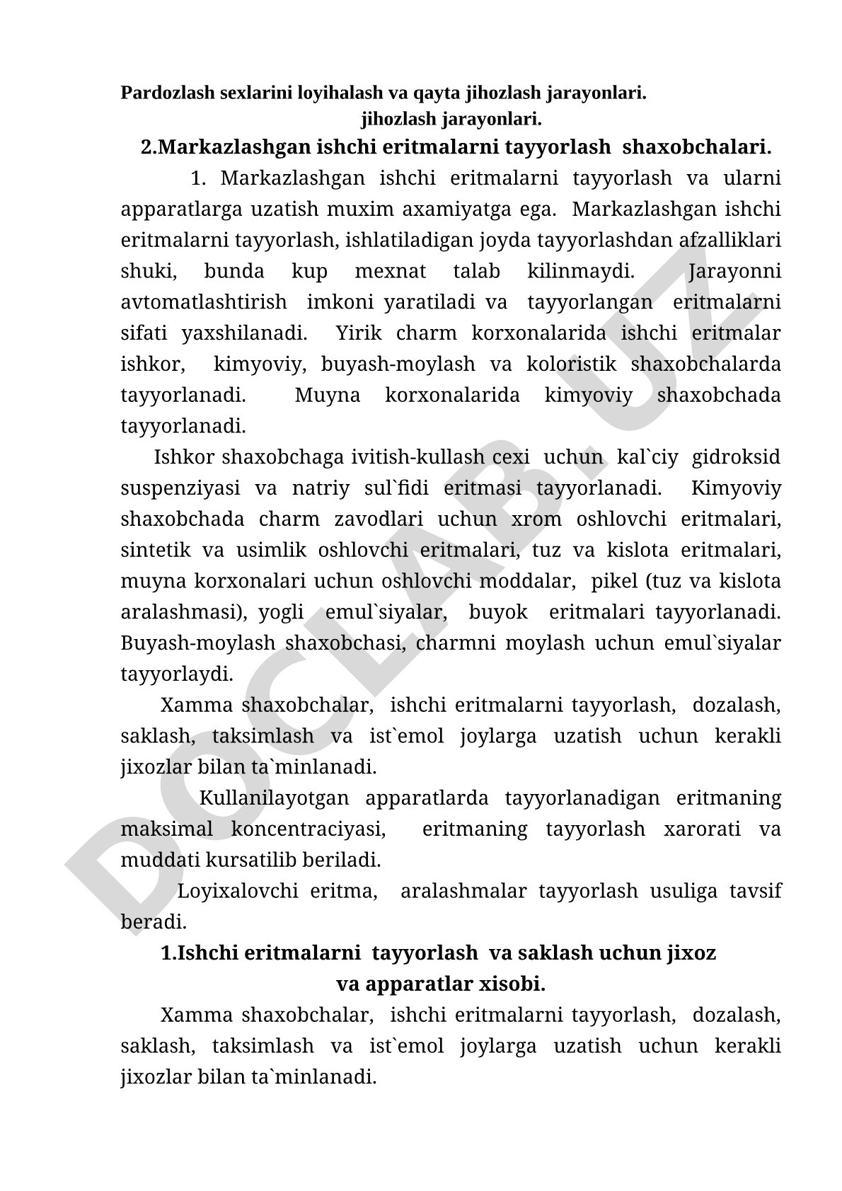 Pardozlash sexlarini loyihalash va qayta jihozlash jarayonlari