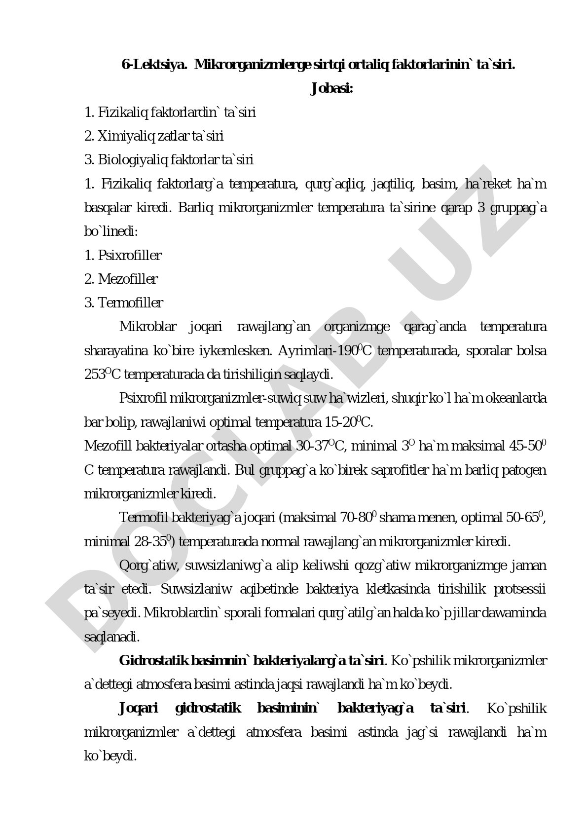 Mikrorganizmlerge sirtqi ortaliq faktorlarinin ta`siri