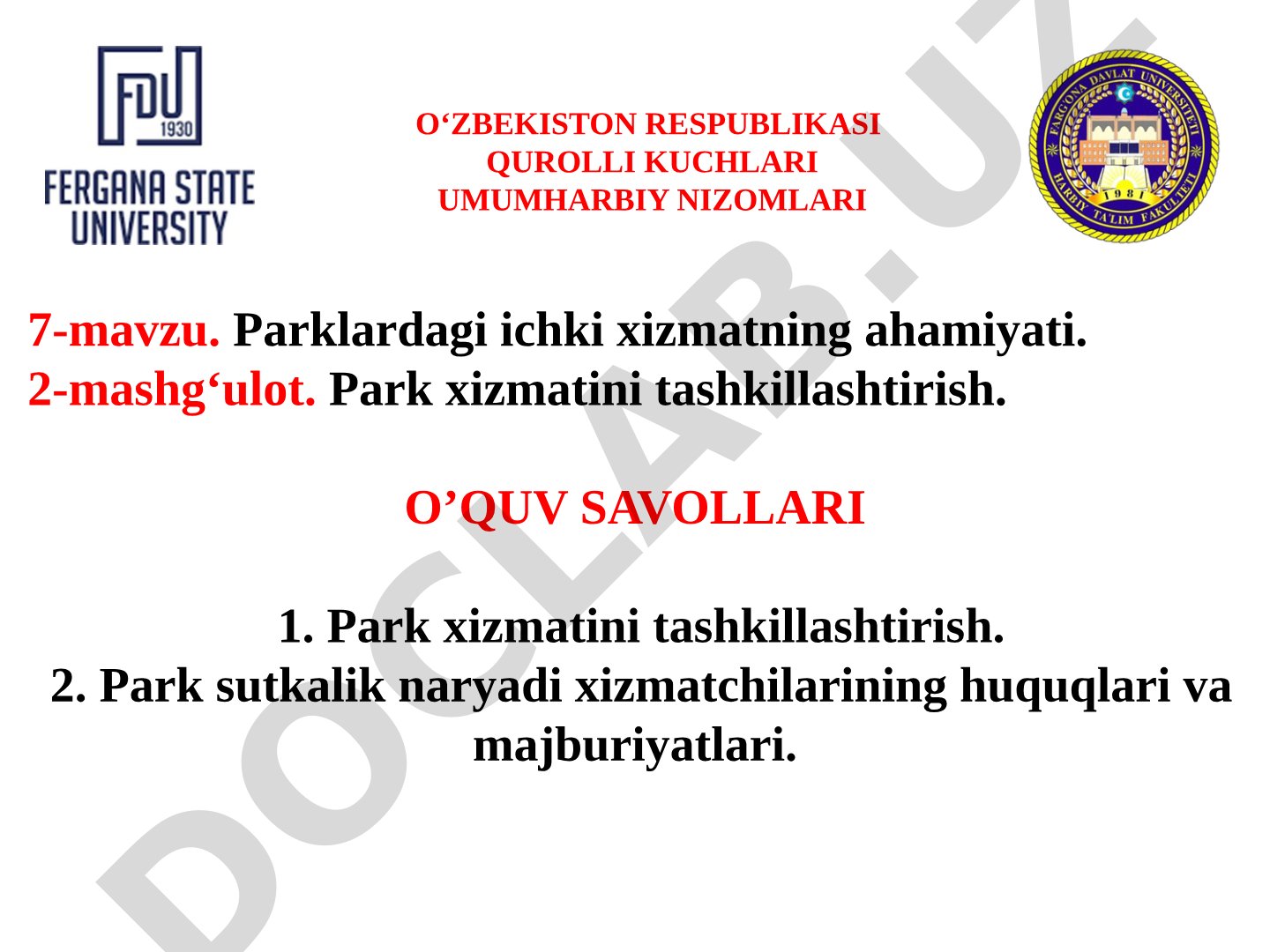 Park xizmatini tashkillashtirish