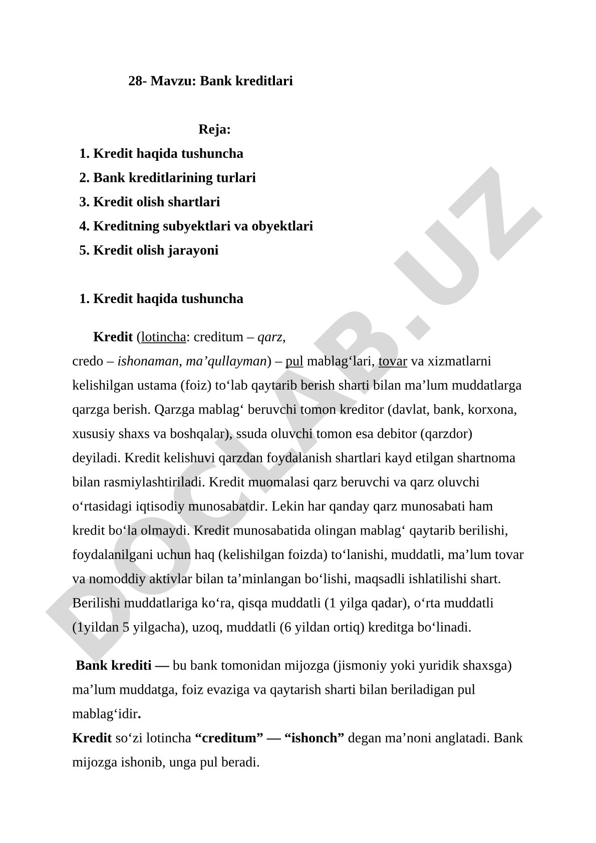 Bank kreditlari