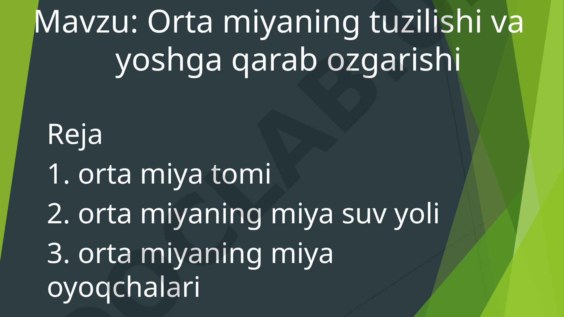 Orta miyaning tuzilishi va yoshga qarab ozgarishi
