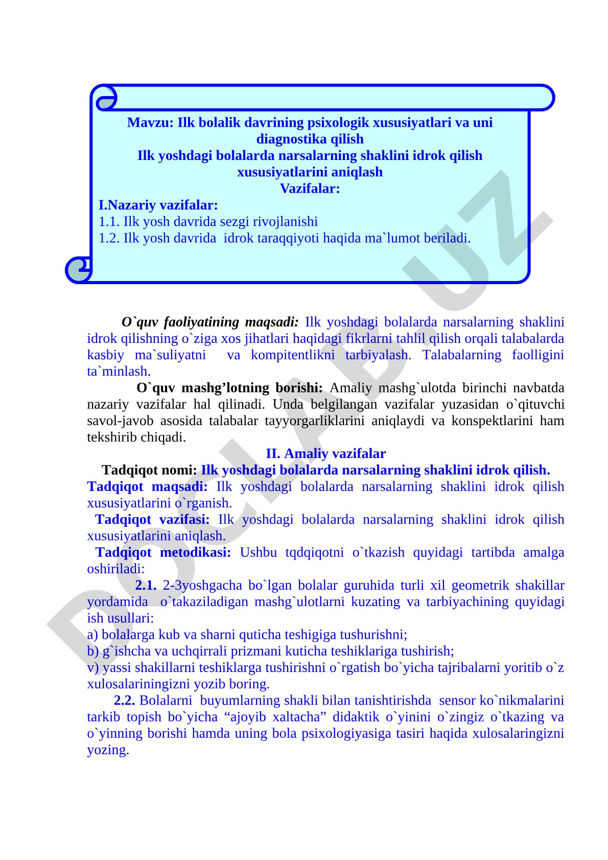 Ilk yoshdagi bolalarda narsalarning shaklini idrok qilish