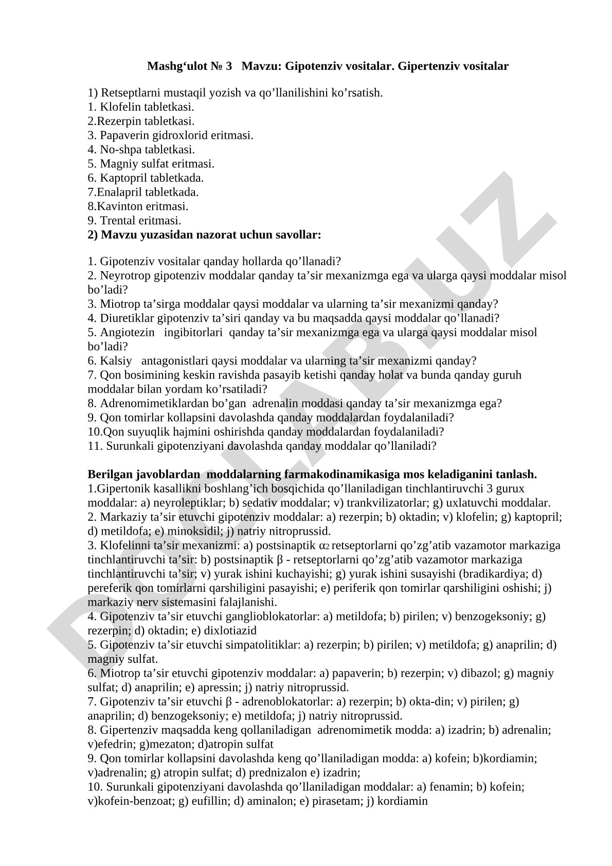 Gipotenziv vositalar. Gipertenziv vositalar
