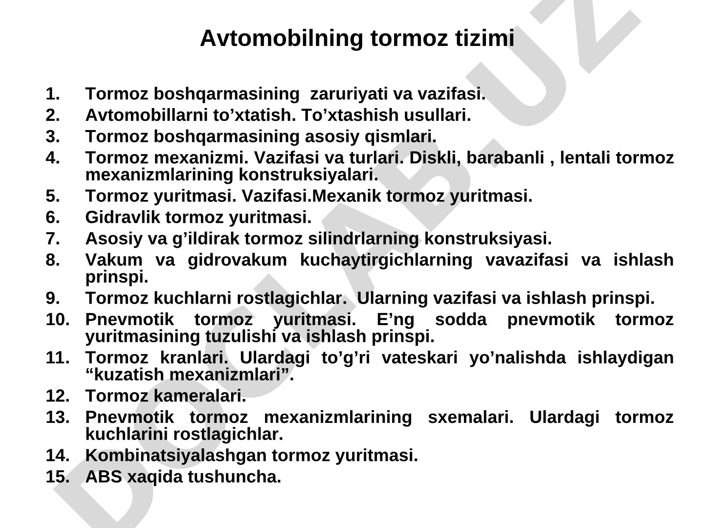 Avtomobilning tormoz tizimi