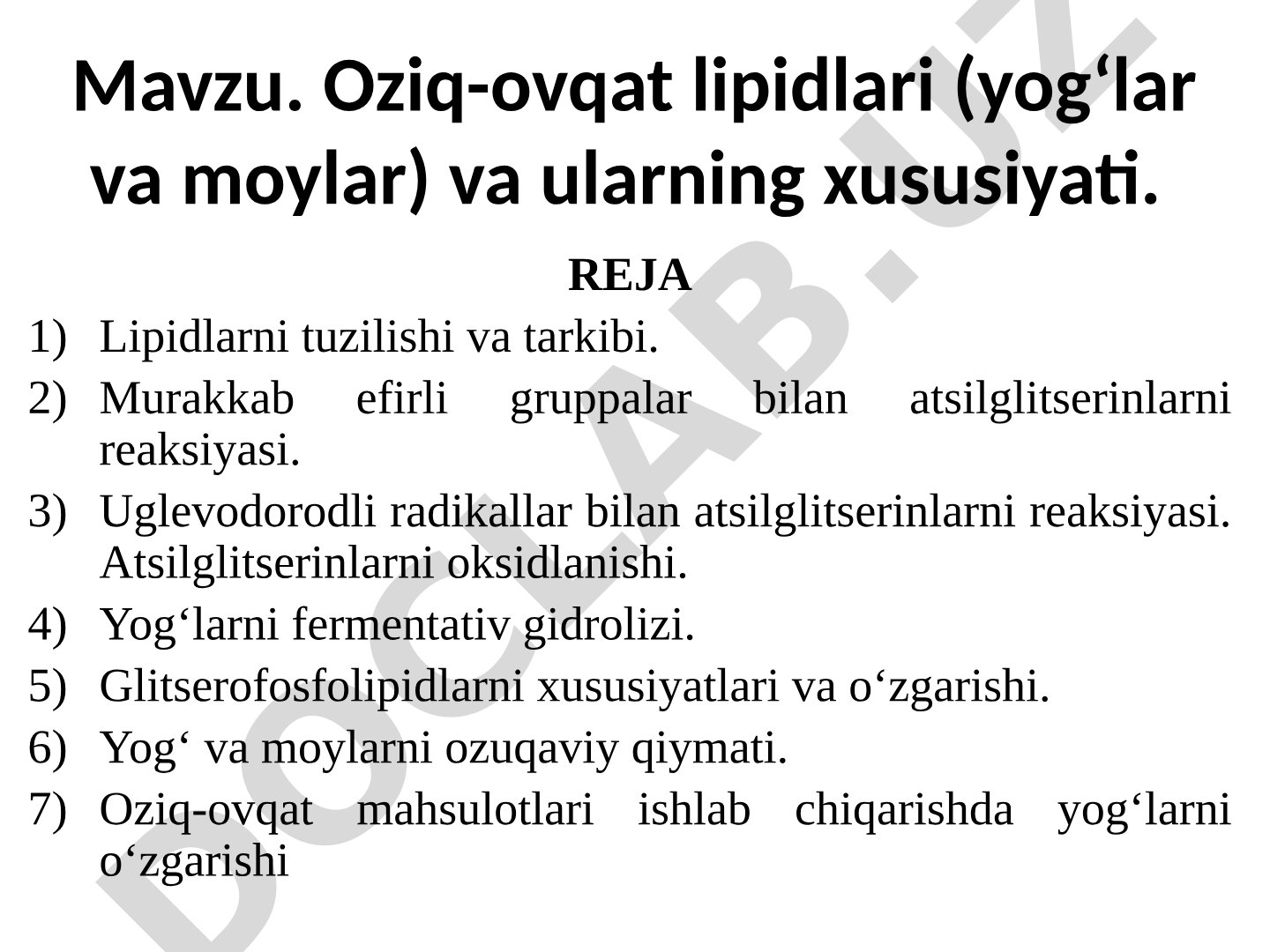 Oziq-ovqat lipidlari (yog‘lar va moylar) va ularning xususiyati