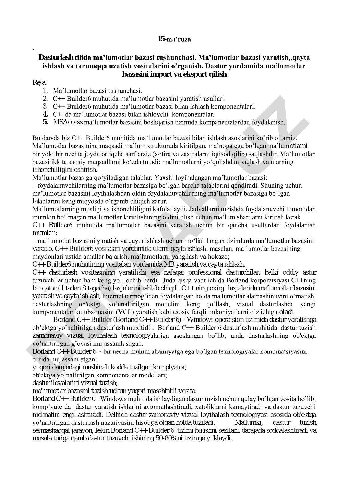 Dasturlash tilida ma’lumotlar bazasi tushunchasi