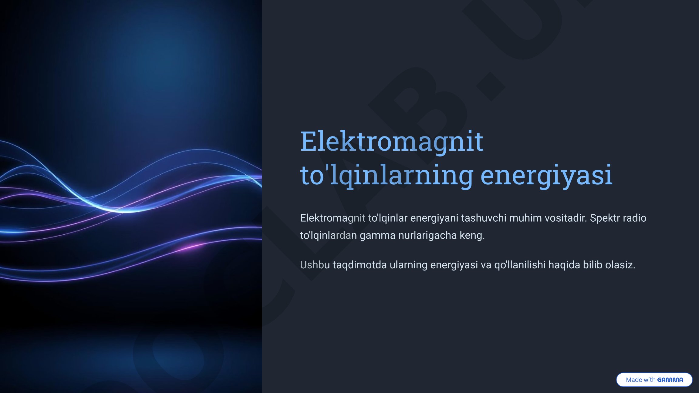 Elektromagnit to'lqinlarning energiyasi, spektr turlari va qo'llanilishi haqida
