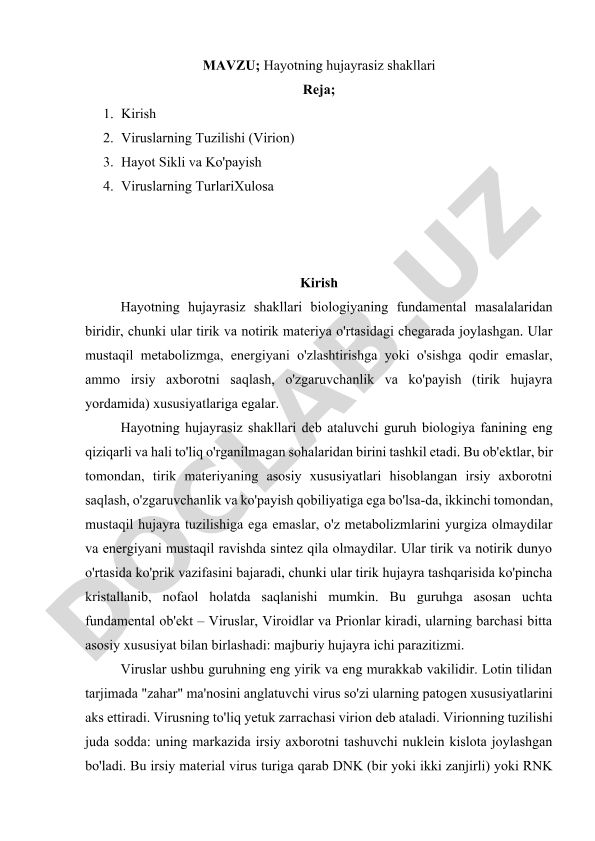 Hayotning hujayrasiz shakllari