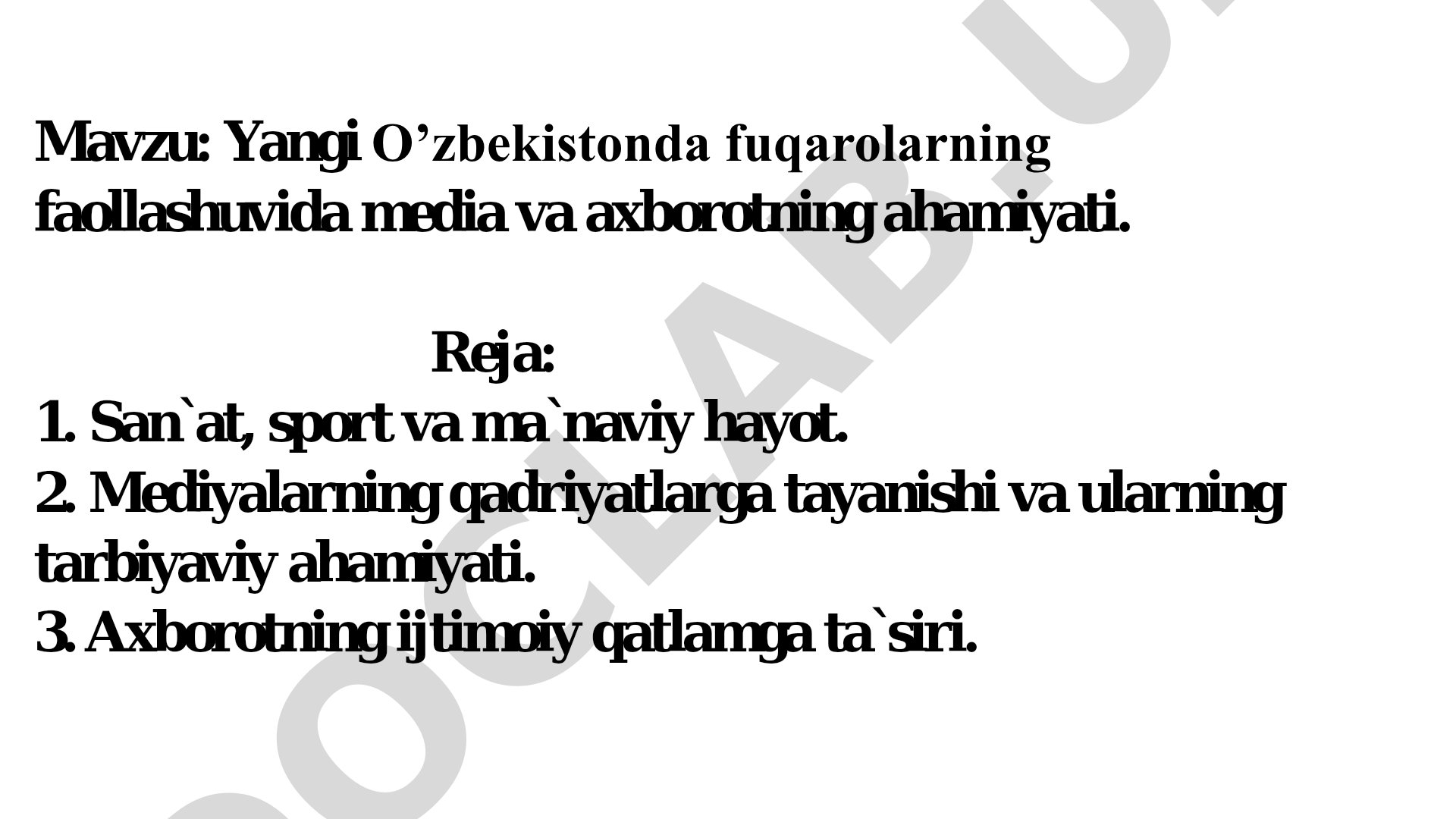 Yangi O’zbekistonda fuqarolarning faollashuvida media va axborotning ahamiyati