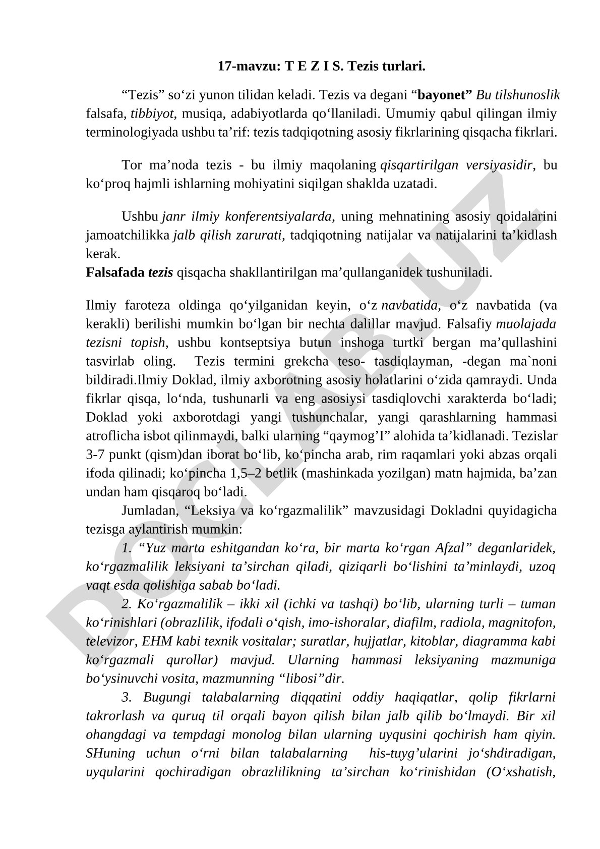 Tezis so'zining ma'nosi, turlari va ilmiy konferentsiyalarda qo'llanilishi haqida