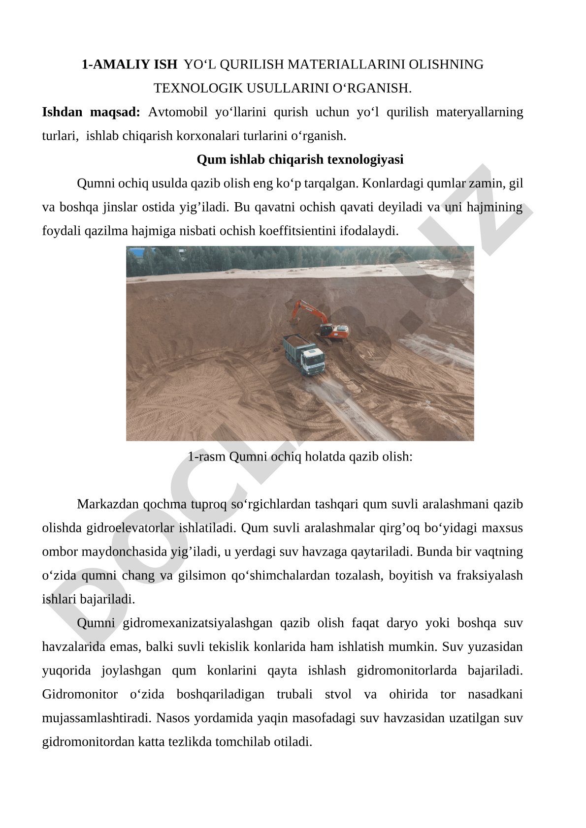 Yo'l qurilish materiallarini olishning texnologik usullarini o'rganish