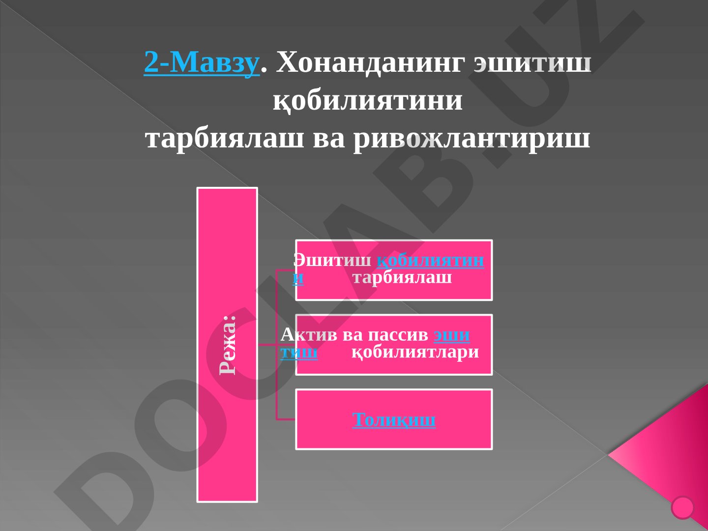 Хонанданинг эшитиш қобилиятини тарбиялаш ва ривожлантириш