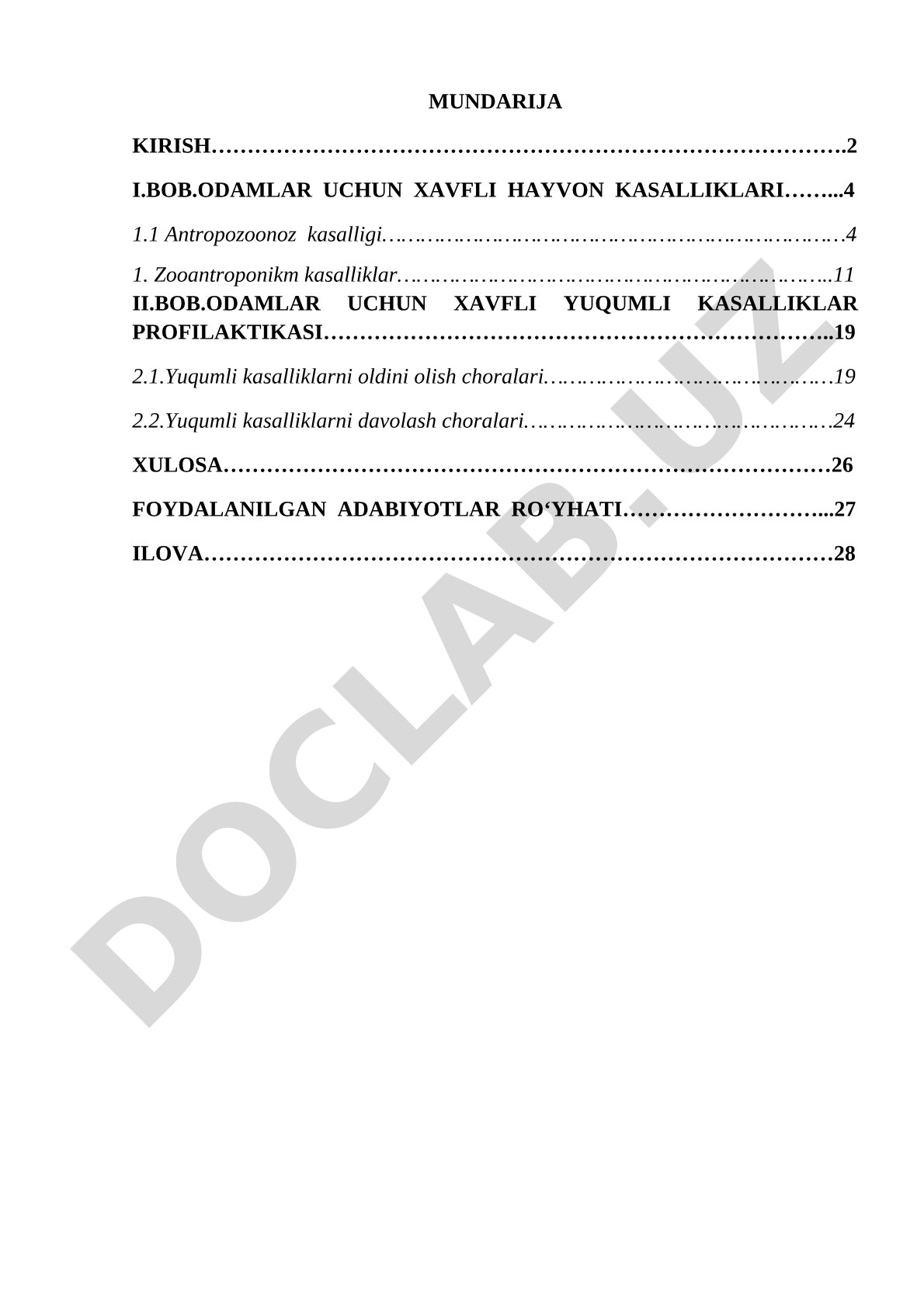 Odamlar uchun xavfli yuqumli kasalliklar profilaktikasi