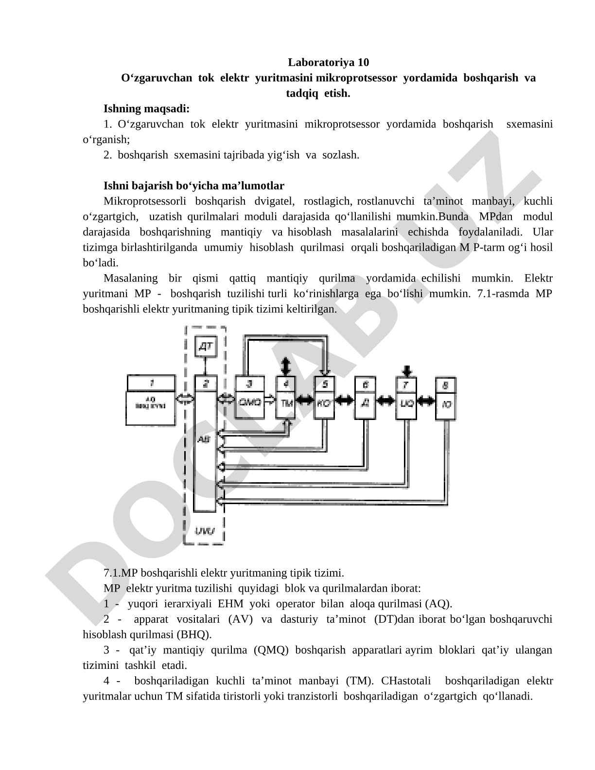 O'zgaruvchan tok elektr yuritmasini mikroprotsessor yordamida boshqarish va tadqiq etish
