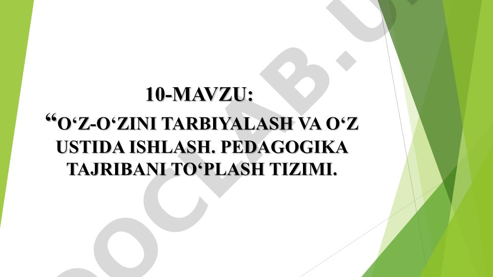 O‘z-o‘zini tarbiyalash va o‘z ustida ishlash. Pedagogik tajribani to‘plash tizimi