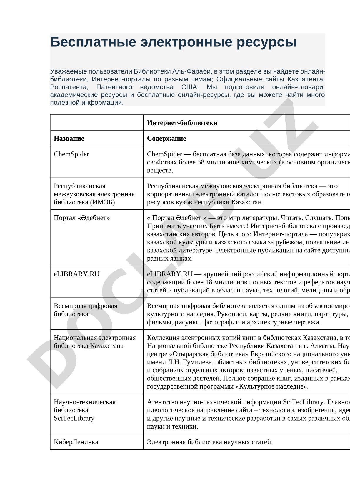Бесплатные электронные ресурсы