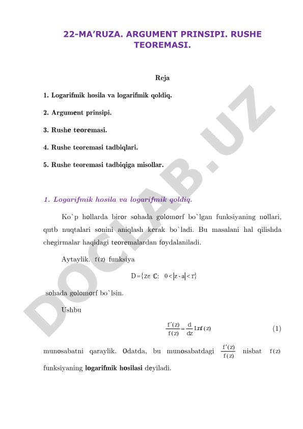 Argument printsipi va Rushe teoremasi