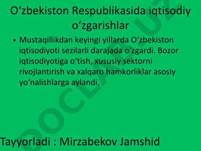 Oʻzbekiston Respublikasida iqtisodiy oʻzgarishlar