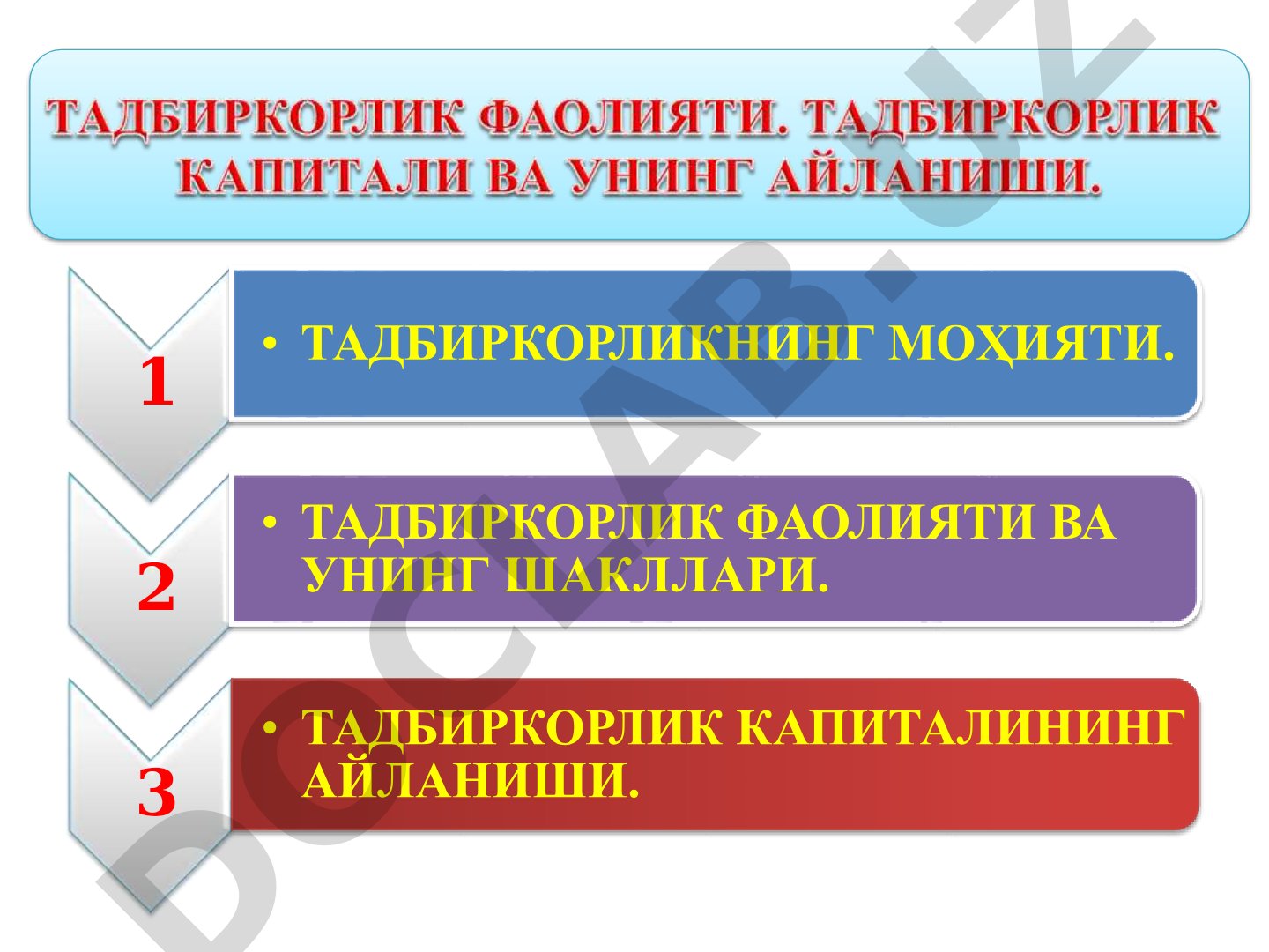 Тадбиркорлик моҳияти, фаолият шакллари ва капитал айланиши