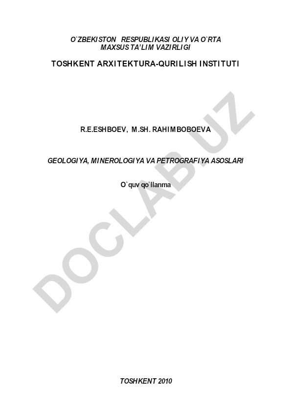 Geologiya, mineralogiya va petrografiya asoslari