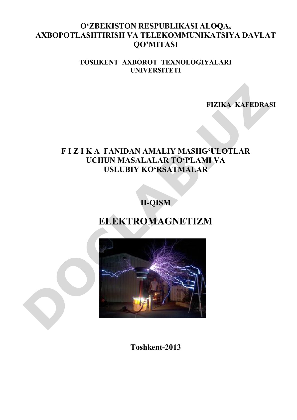 Elektromagnetizm bo'yicha masalalar to'plami va uslubiy ko'rsatmalar